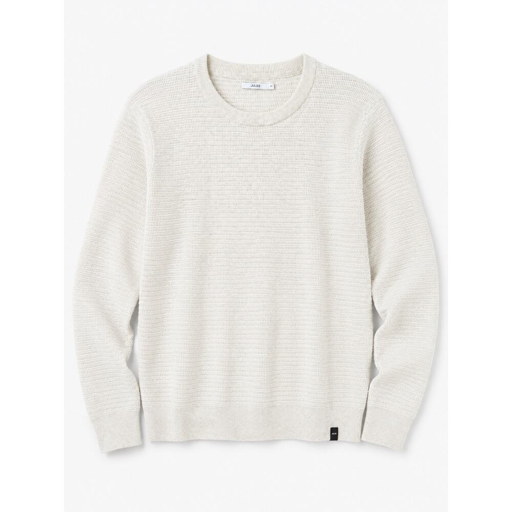 Jules Mens Medium Ivory Textured Knit Sweater Crew Neck Lightweight Pullover - Picture 2 of 8